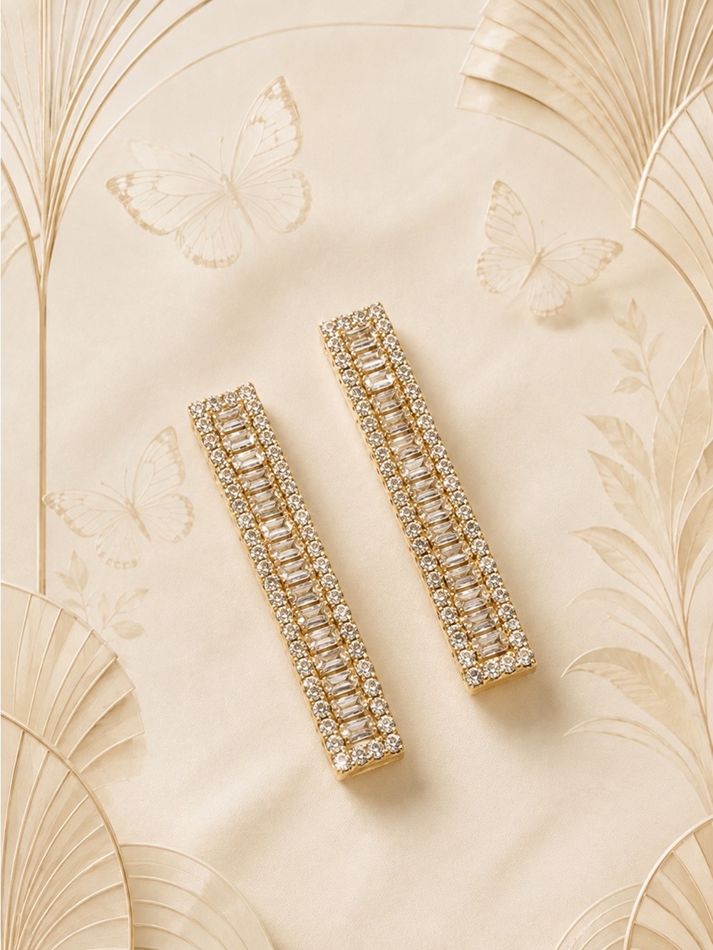 ❤️❤️❤️ Gold Baguette Crystal Linear Earring